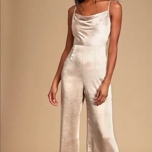 Brand new: Lulu’s champagne satin jumpsuit.